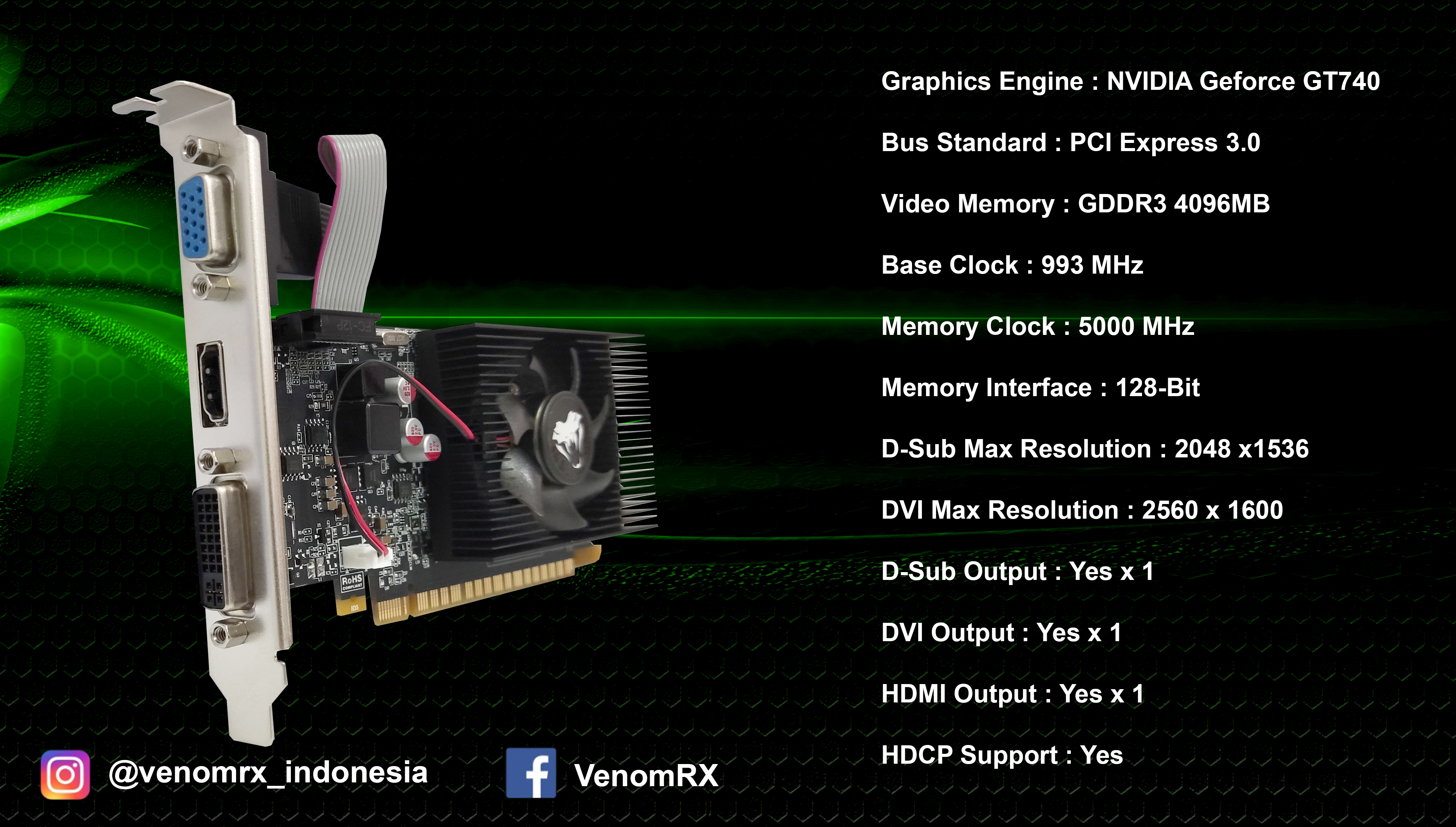 NVidia GeForce GT740 4GB DDR5 DVI VGA HDMI PCIe Graphics Card